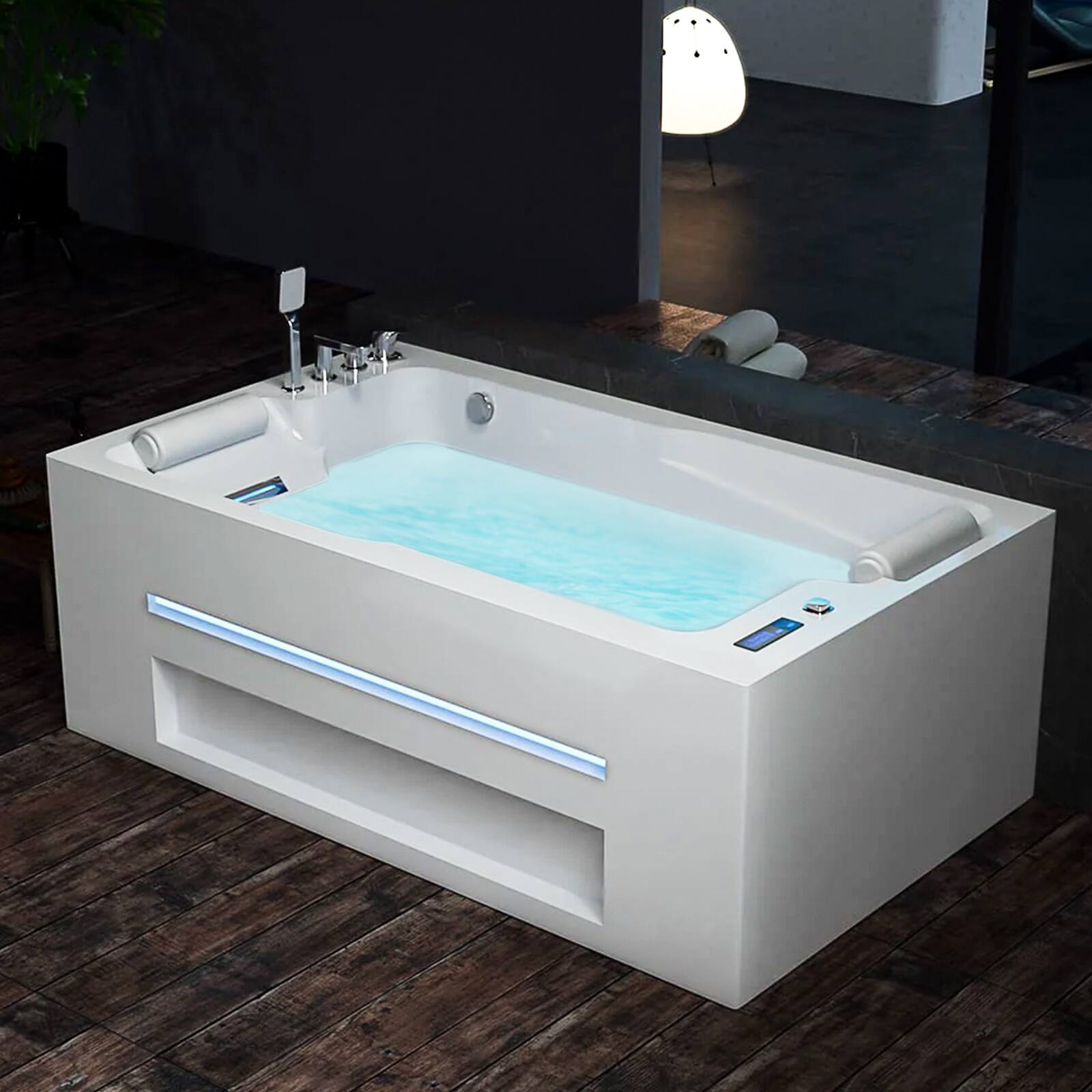 Back. Empava - 71 in. x 42 in. Alcove Whirlpool Air Combination Bathtub 55 Jets Double Bath with Left Drain - Ozone Filtration in White - White.