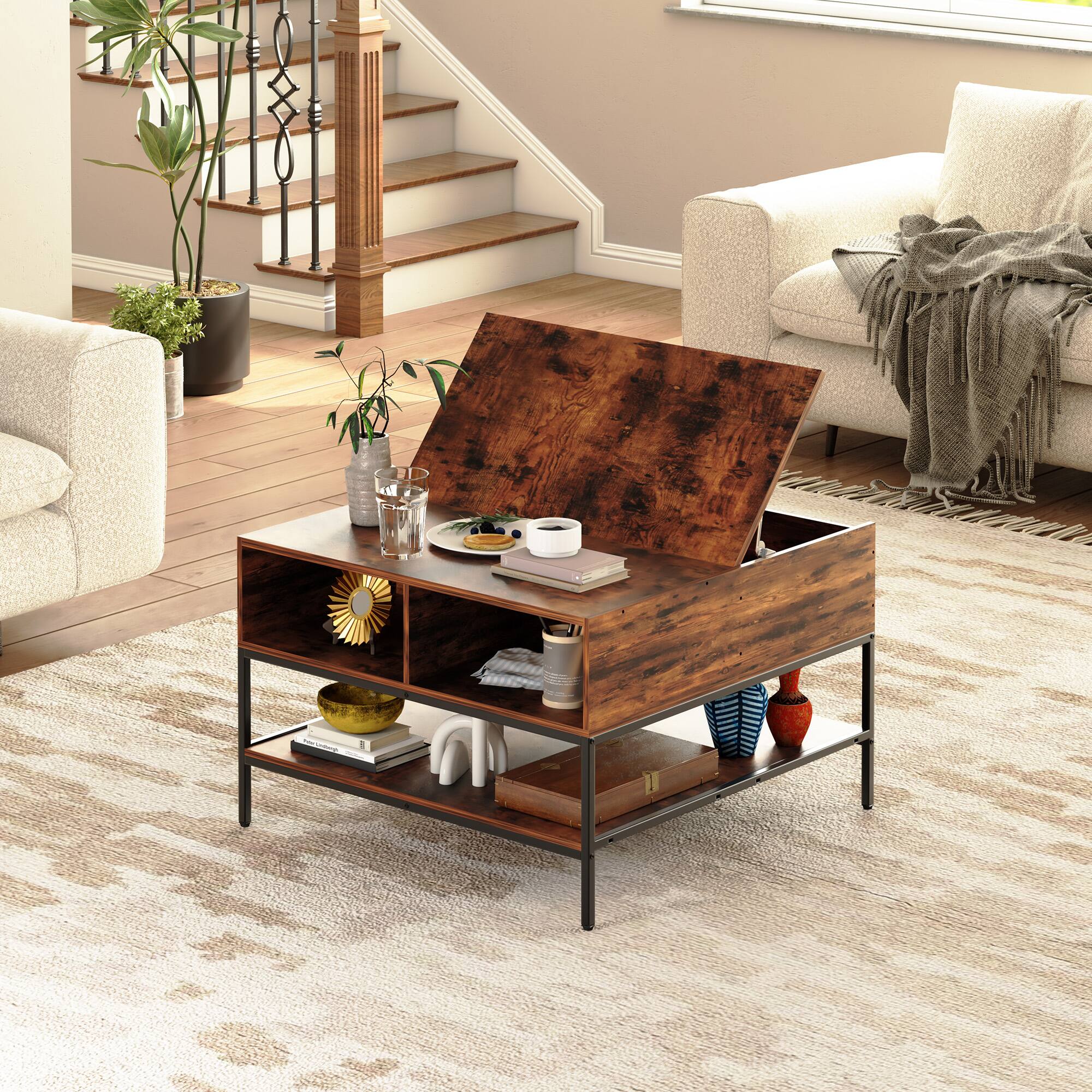 Alt View 1. Ecooso - Flip-Top Coffee Table with Hidden Storage Compartment & Lift-Top Design - Black.