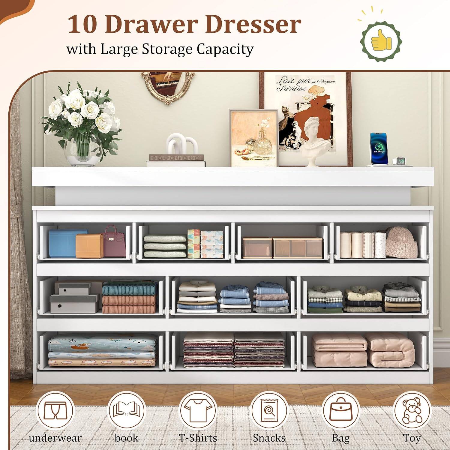 10 Drawer Dresser with Large Storage Capacity

Lait pur d'Alpina

Nritise

underwear book T-Shirts Snacks Bag Toy