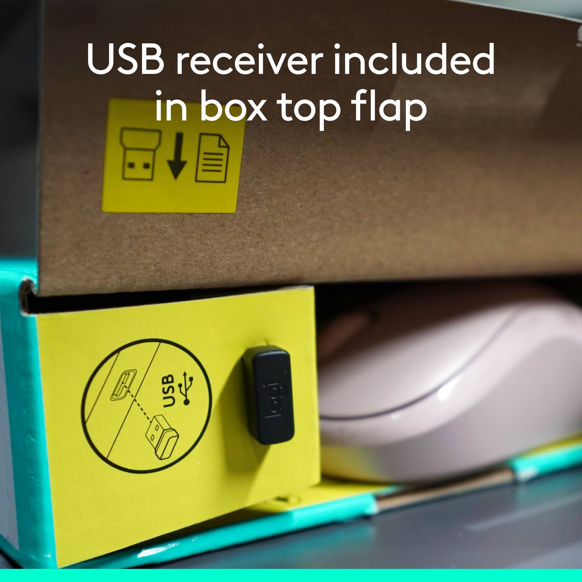 USB receiver included in box top flap USB