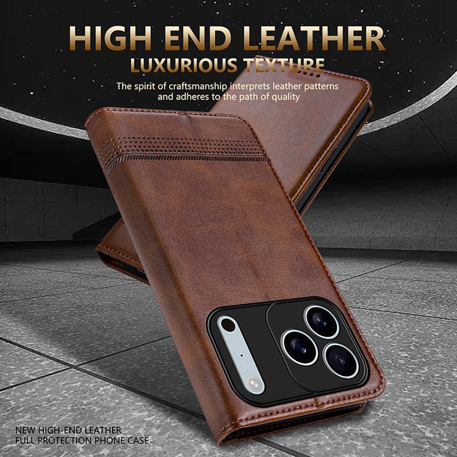 HIGH END LEATHER  
LUXURIOUS TEXTURE  
The spirit of craftsmanship interprets leather patterns and adheres to the path of quality  

NEW HIGH-END LEATHER FULL PROTECTION PHONE CASE