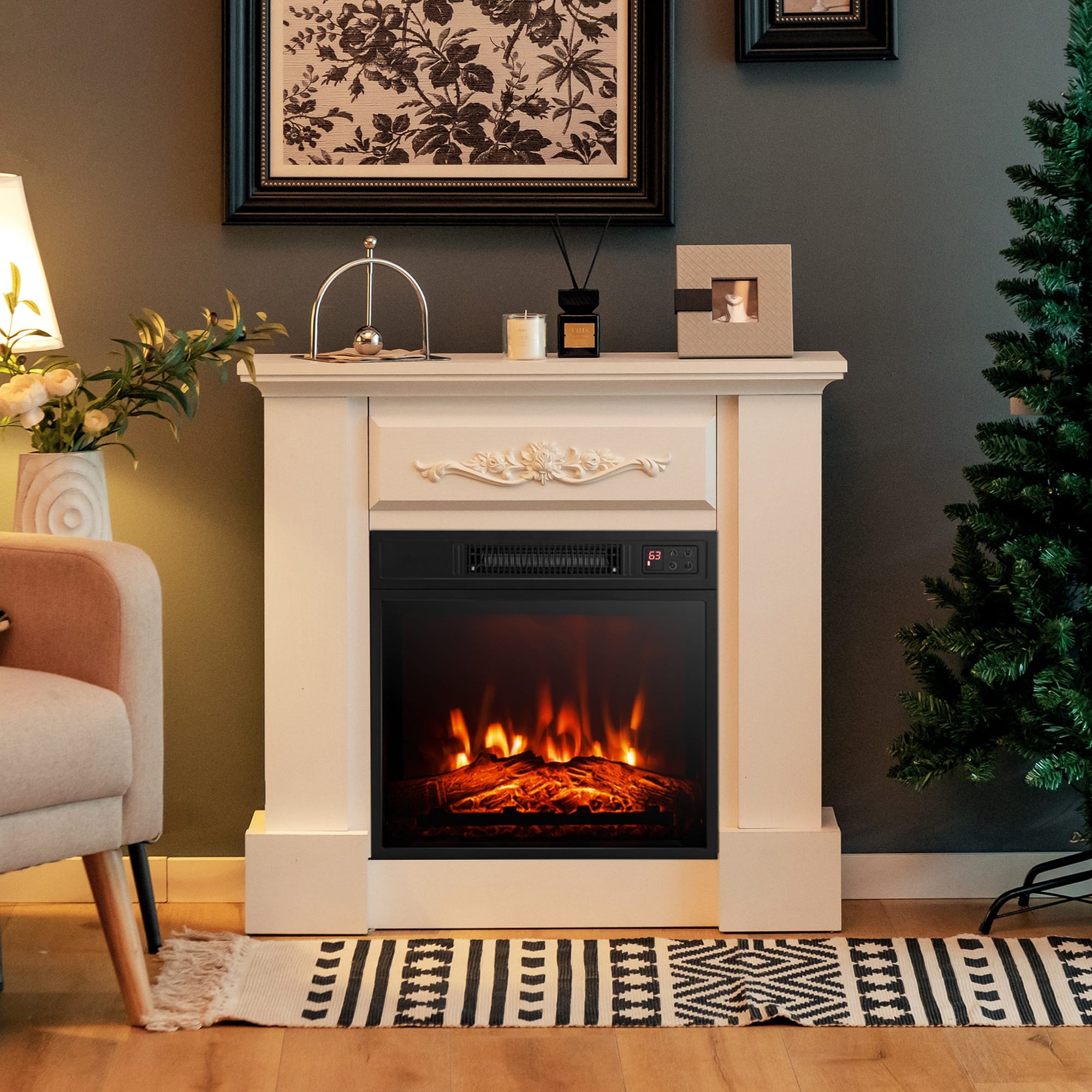 Boyel Living - 1400W TV Stand Electric Fireplace Mantel with Remote Control