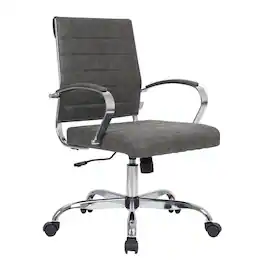 LeisureMod - Benmar Modern Leather Office Desk Chair with Ribbed Seat Design and Steel Frame Computer Chair - Charcoal