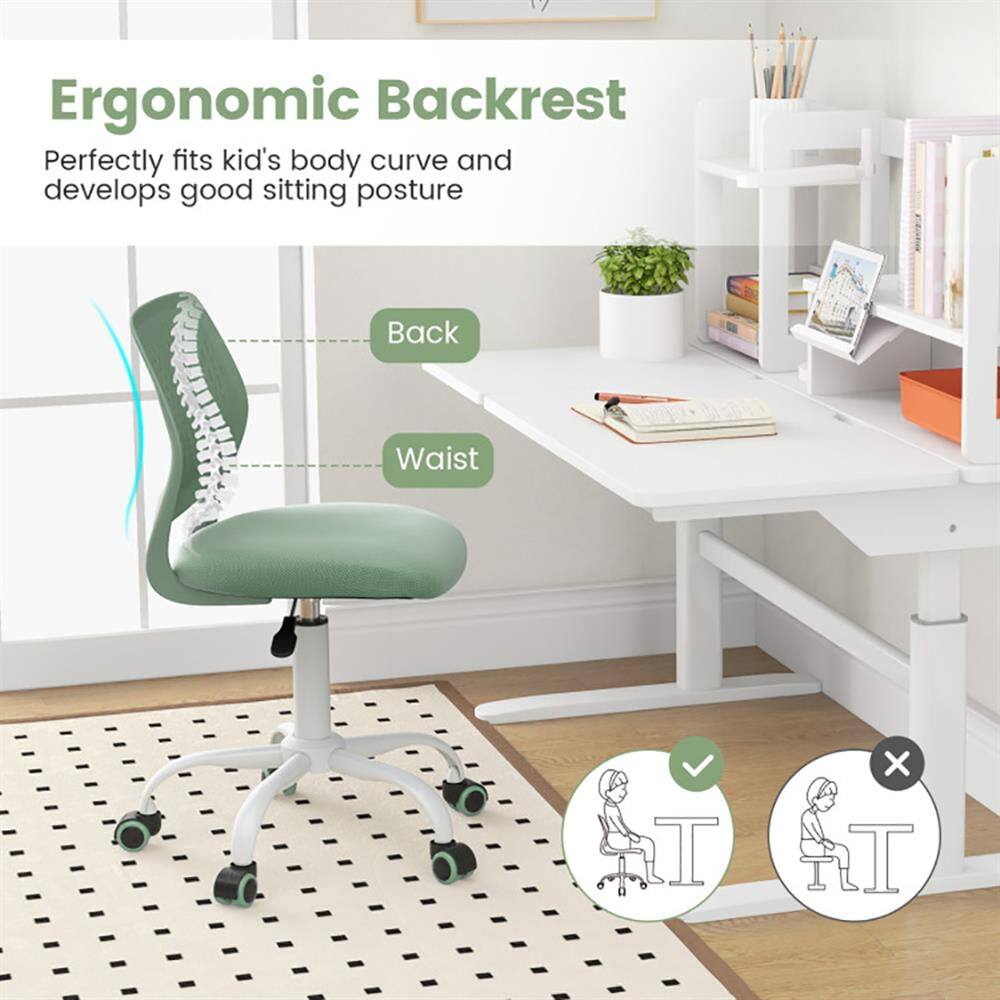 Ergonomic Backrest  
Perfectly fits kid's body curve and develops good sitting posture  

Back  
Waist