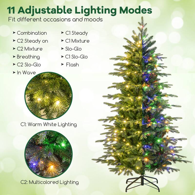11 Adjustable Lighting Modes  
Fit different occasions and moods

- Combination
- C2 Steady on
- C2 Mixture
- Breathing
- C2 Slo-Glo
- In Wave
- C1 Steady
- C1 Mixture
- Slo-Glo
- C1 Slo-Glo
- Flash

C1: Warm White Lighting  
C2: Multicolored Lighting