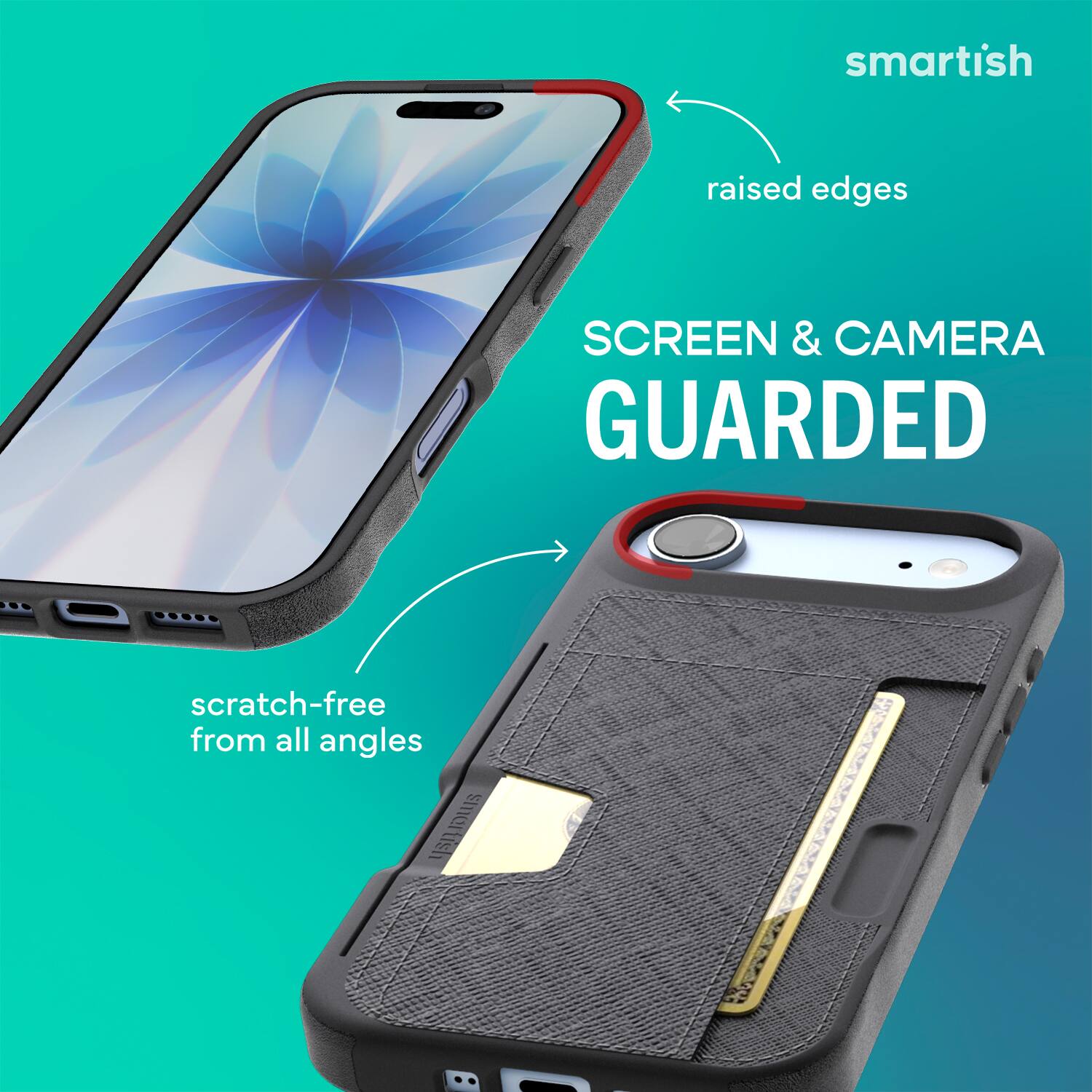 smartish raised edges SCREEN & CAMERA GUARDED scratch-free from all angles