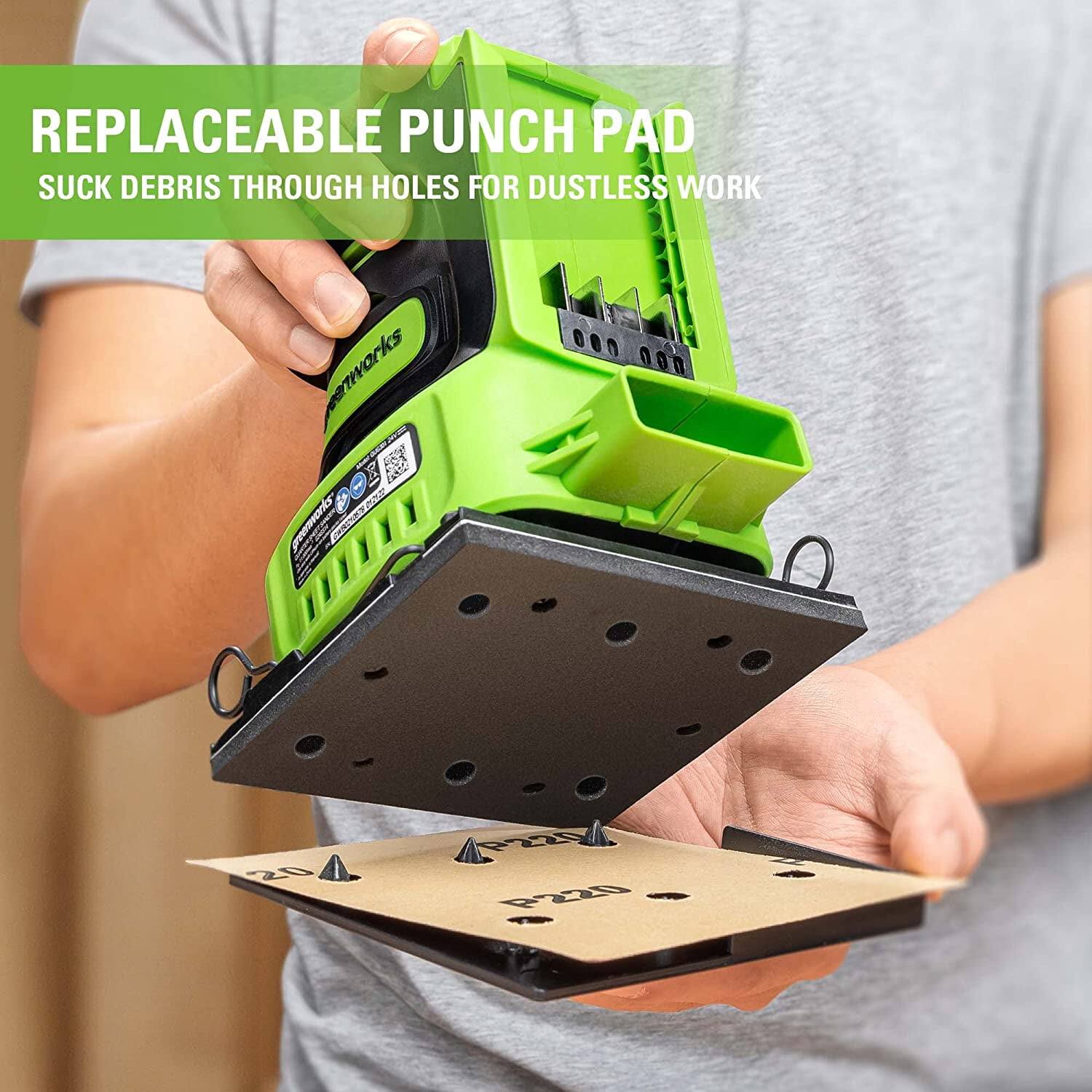 REPLACEABLE PUNCH PAD  
SUCK DEBRIS THROUGH HOLES FOR DUSTLESS WORK