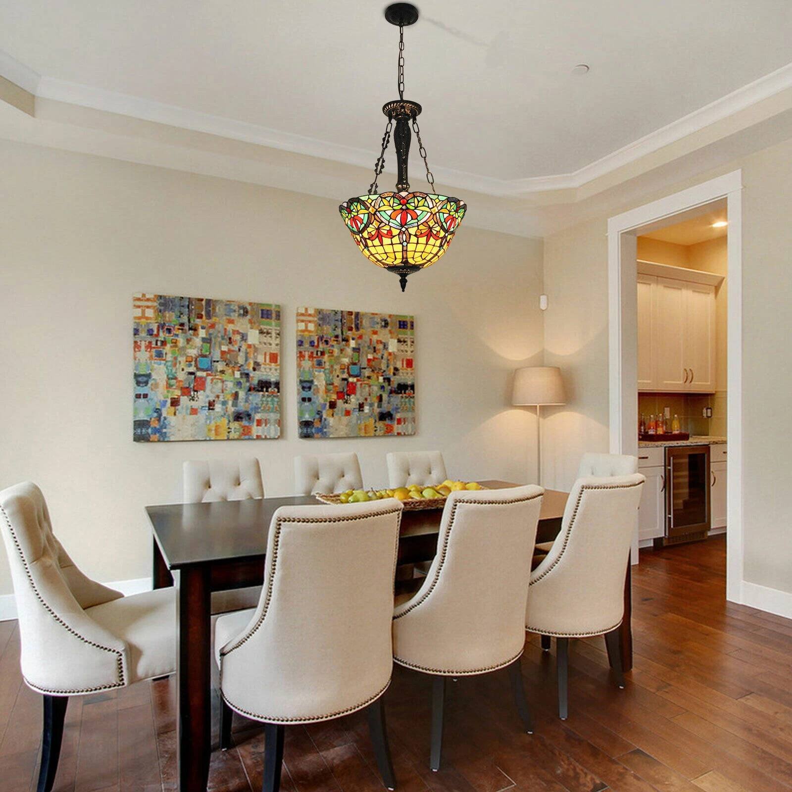 Left. Home Collection - Tiffany Stained Glass Ceiling Light, Flush Mount Chandelier Pendant Fixture, 15.7-inch.