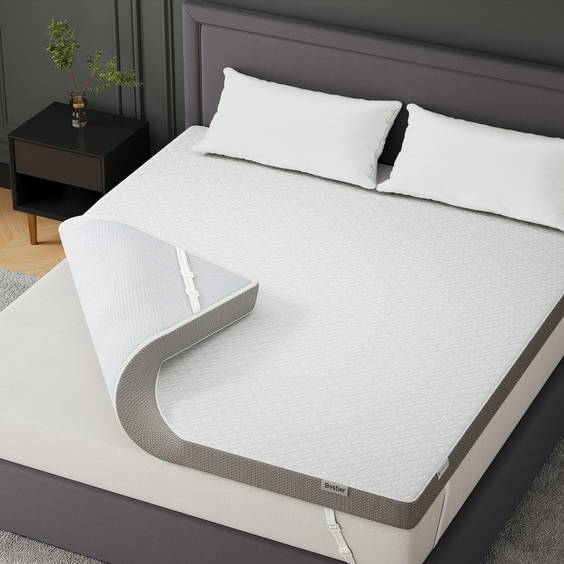 Front. Bestier - Bestier 3" Tencel Plush Gel Memory Foam Mattress Topper with Removable Cooling Cover - White & Gray.