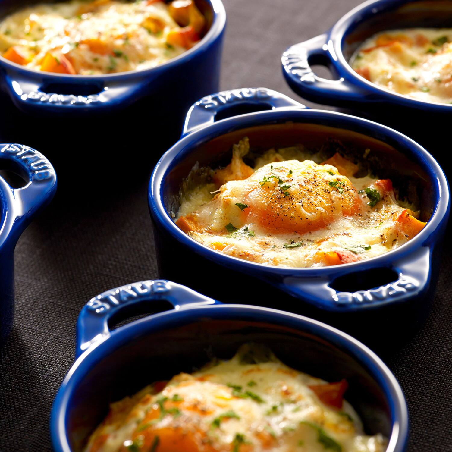 Alt View 2. Staub - Staub Ceramic 3-pc Mini Round Cocotte Set - Dark Blue - Dark Blue.