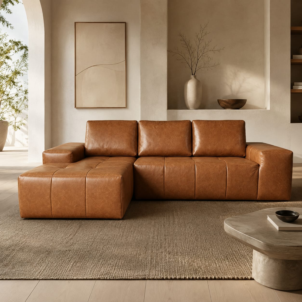 Anysun - Boneless Faux Leather L-Shaped Sofa with Left-Facing Chaise, Deep Seat, No Assembly Required - Brown price history on PriceWatchPro
