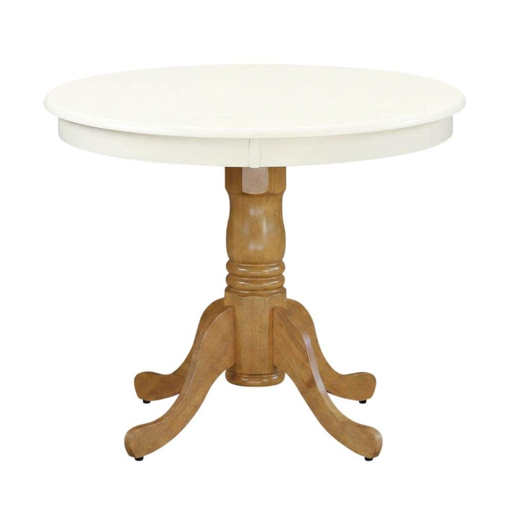 FurniFact - Linen White Oak Round Pedestal Dining Table - White & Oak