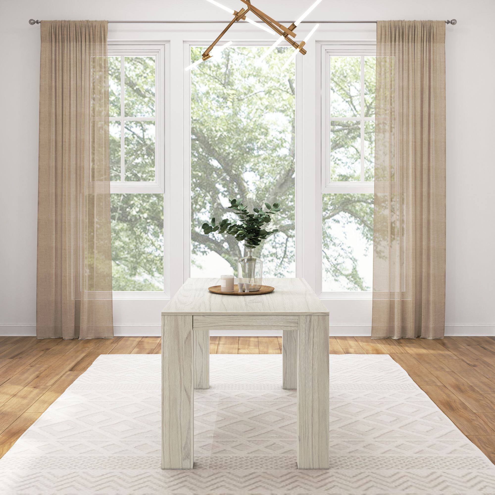Alt View 3. Plank+Beam - Modern Rectangular Dining Table (60in / 1524mm), White Sand Wirebrush - White Sand Wirebrush.