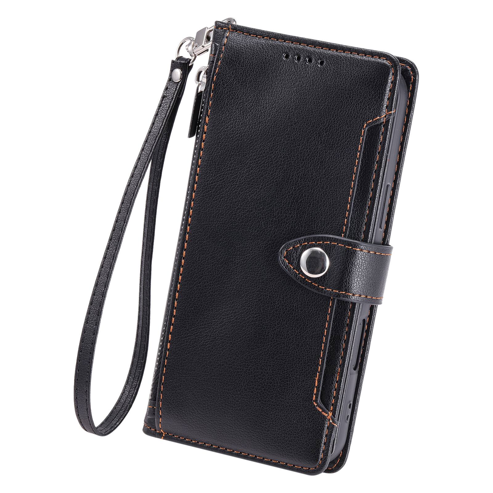 Back. Dteck - Wallet Case for Samsung Galaxy A36 5G Crossbody Premium Leather Flip Kickstand Zipper Card Slot Cover With Strap+Lanyard - Black.