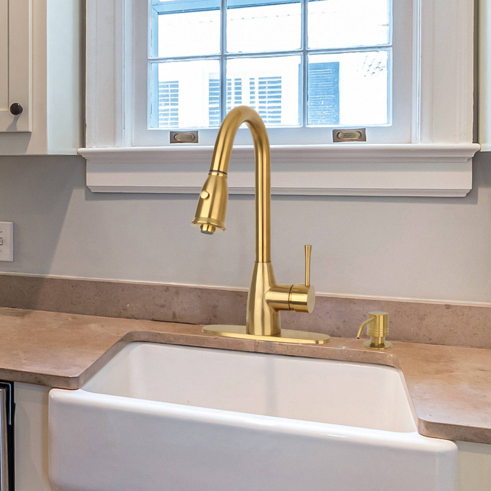 Alt View 3. Akicon - Akicon Brass Built-in Soap Dispenser for Kitchen Sink Refill from Top with 17 oz. Bottle in Brushed Gold - Brushed Gold.