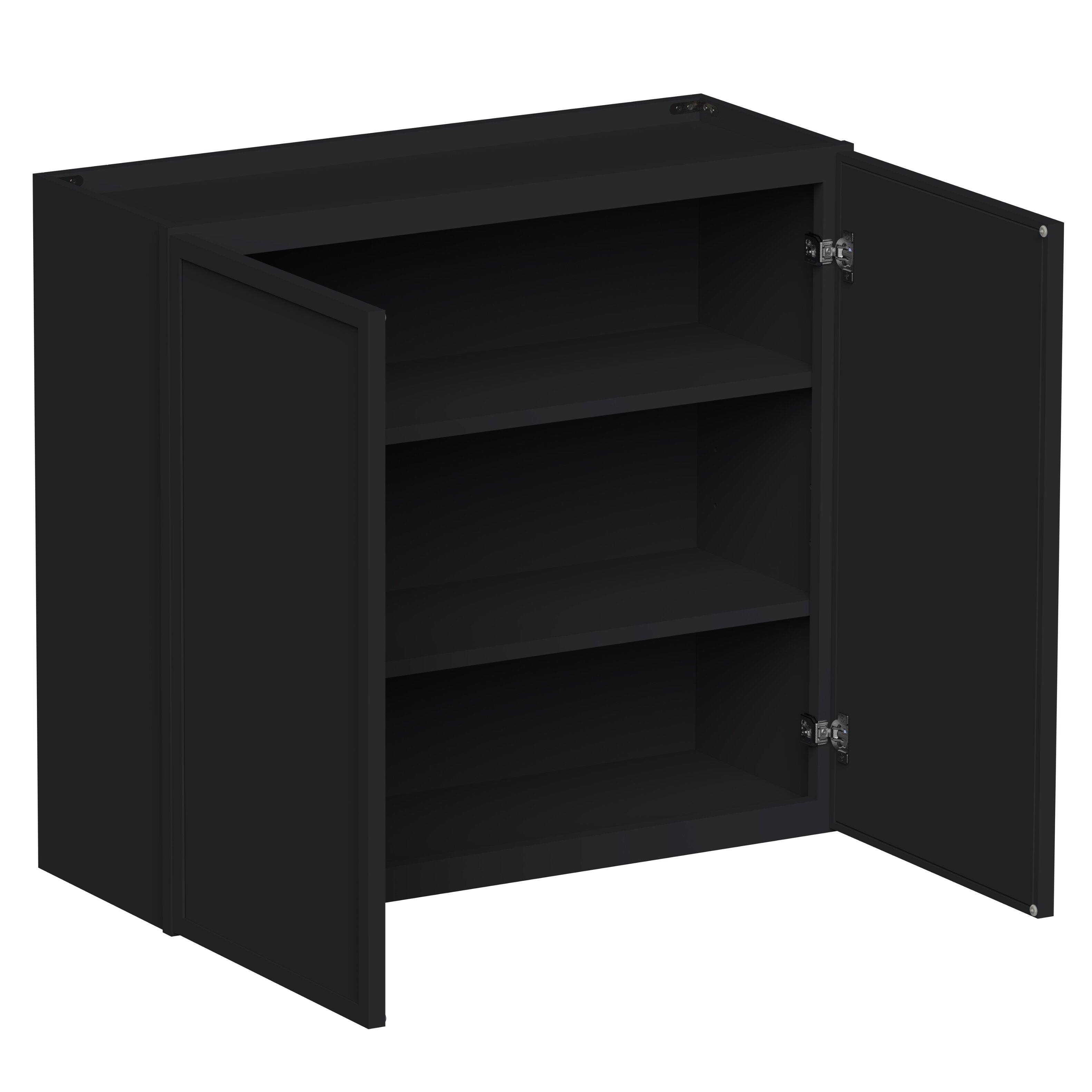 Angle. Boyel Living - 33-in W x 30-in H x 12-in D Shaker RTA Kitchen Wall Cabinet with Soft-Close - Black.