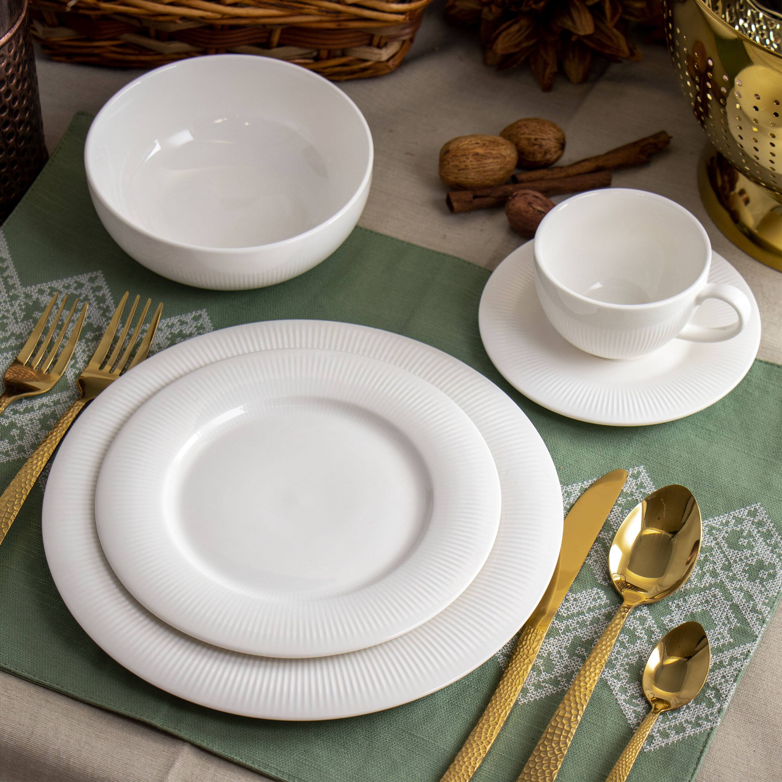 Alt View 10. Elama - Elama Pallene 20 Piece Porcelain Dinnerware Set in White - White.