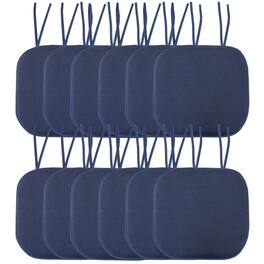 Sweet Home Collection - Honeycomb Memory Foam Non-Slip 16" x 16" Chair Cushion Pad with Ties, 12-Pack - Navy