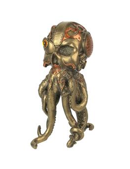 Zeckos - Copper Finished Steampunk Human Skull / Octopus Fantasy Tabletop Statue - Bronze