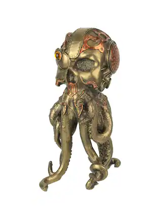 Front. Zeckos - Bronze / Copper Finished Steampunk Human Skull / Octopus Fantasy Tabletop Statue - Bronze.