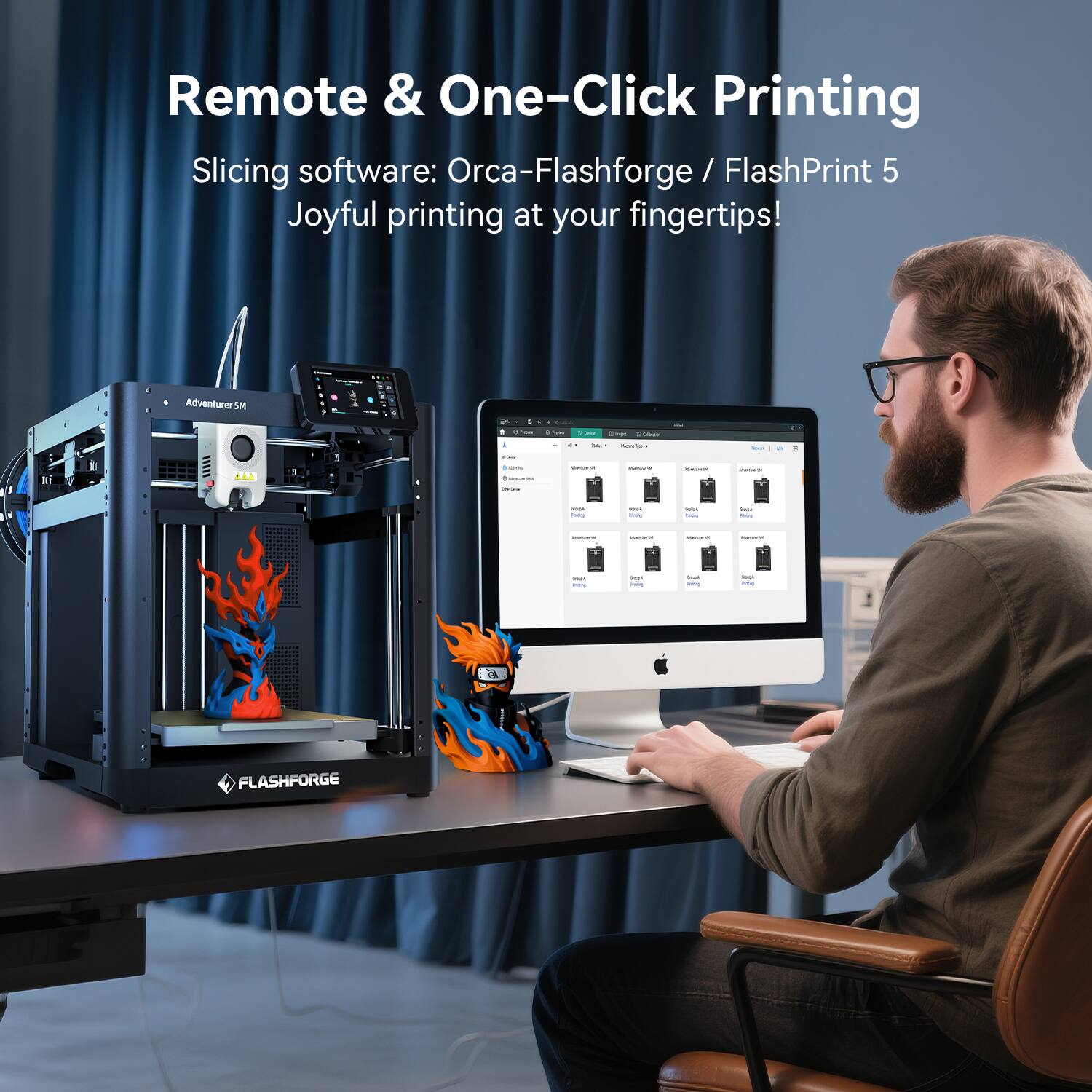 Remote & One-Click Printing  
Slicing software: Orca-Flashforge / FlashPrint 5  
Joyful printing at your fingertips!