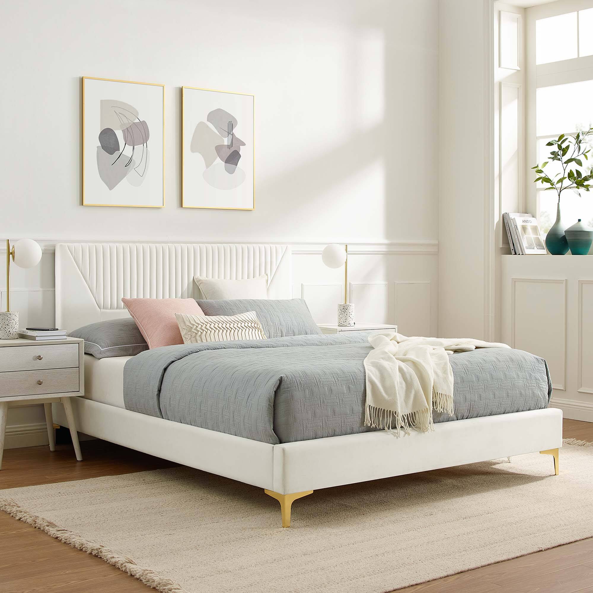 Alt View 4. Modway - Keynote Upholstered Fabric Curved Full Platform Bed - White.