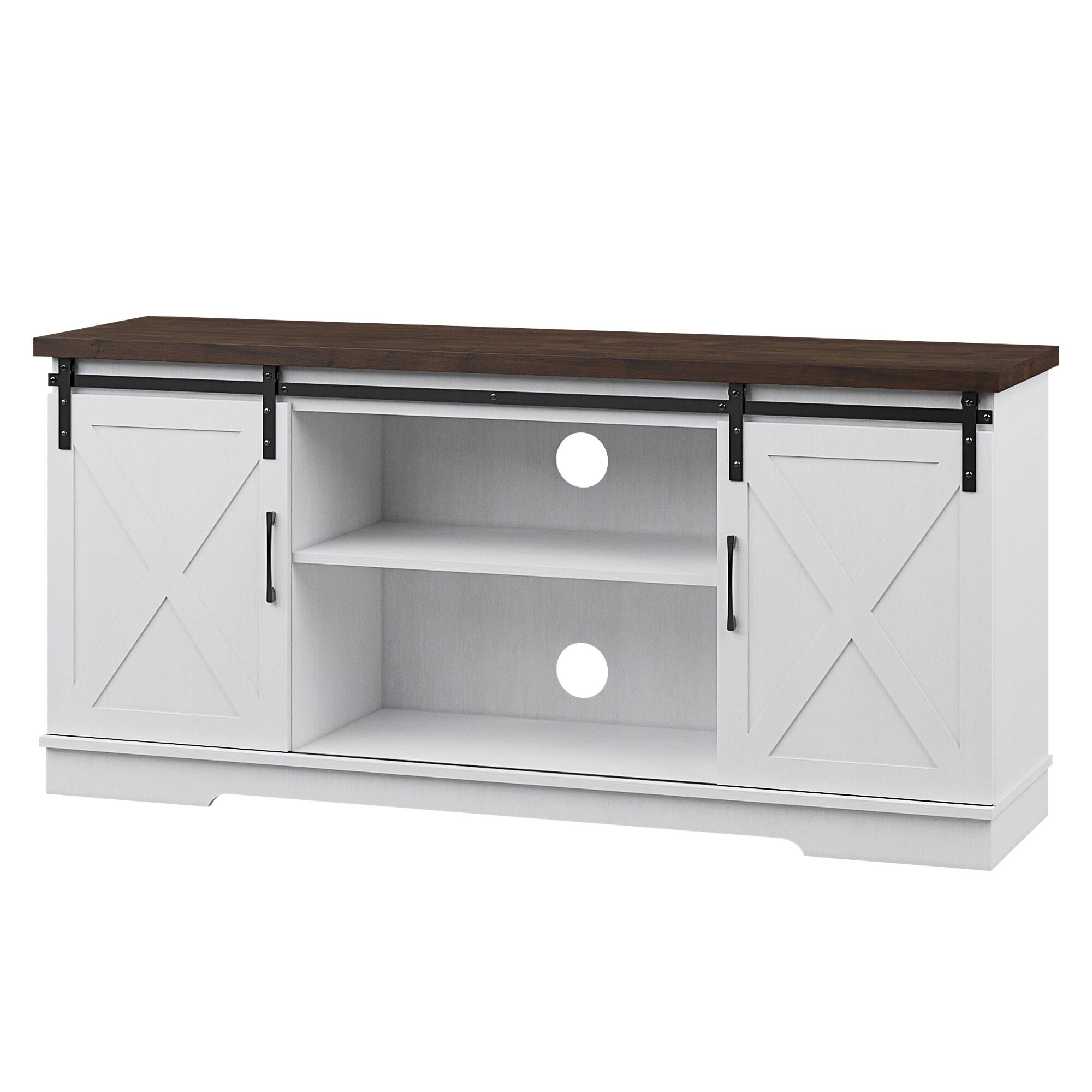 Angle. Acekool - Farmhouse TV Stand for 65 Inch TV Media Console Cabinet, Brown + White - White.
