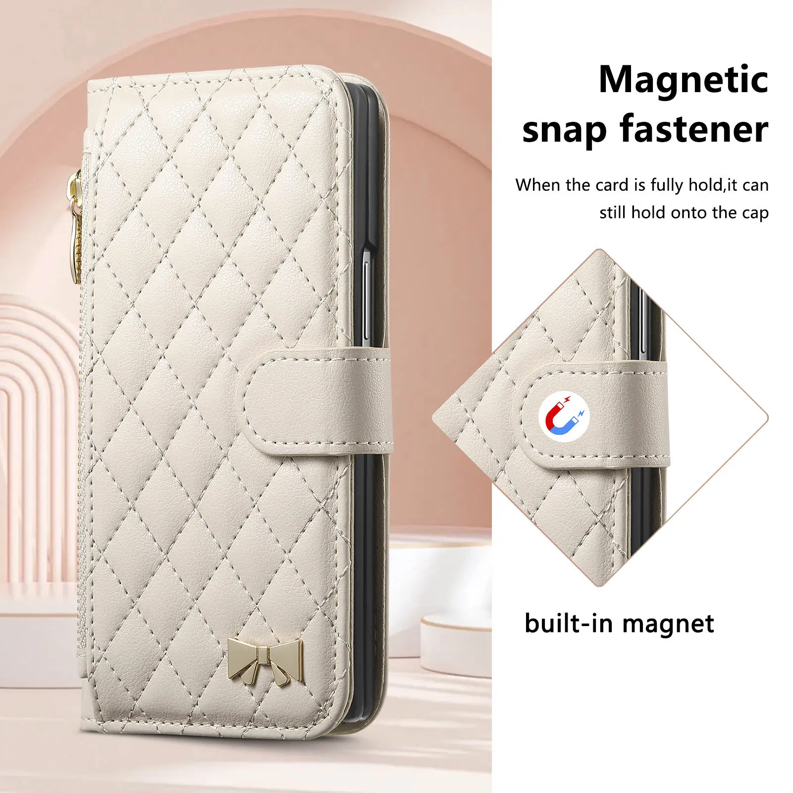 Magnetic snap fastener  
When the card is fully hold, it can still hold onto the cap built-in magnet