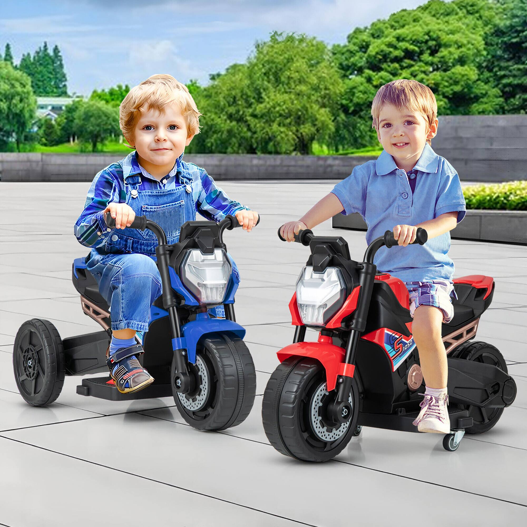 Alt View 3. Gymax - Gymax 2-in-1 Kids Electric Motorcycle w/ Detachable Training Wheels Headlight & Horn Blue - Blue.