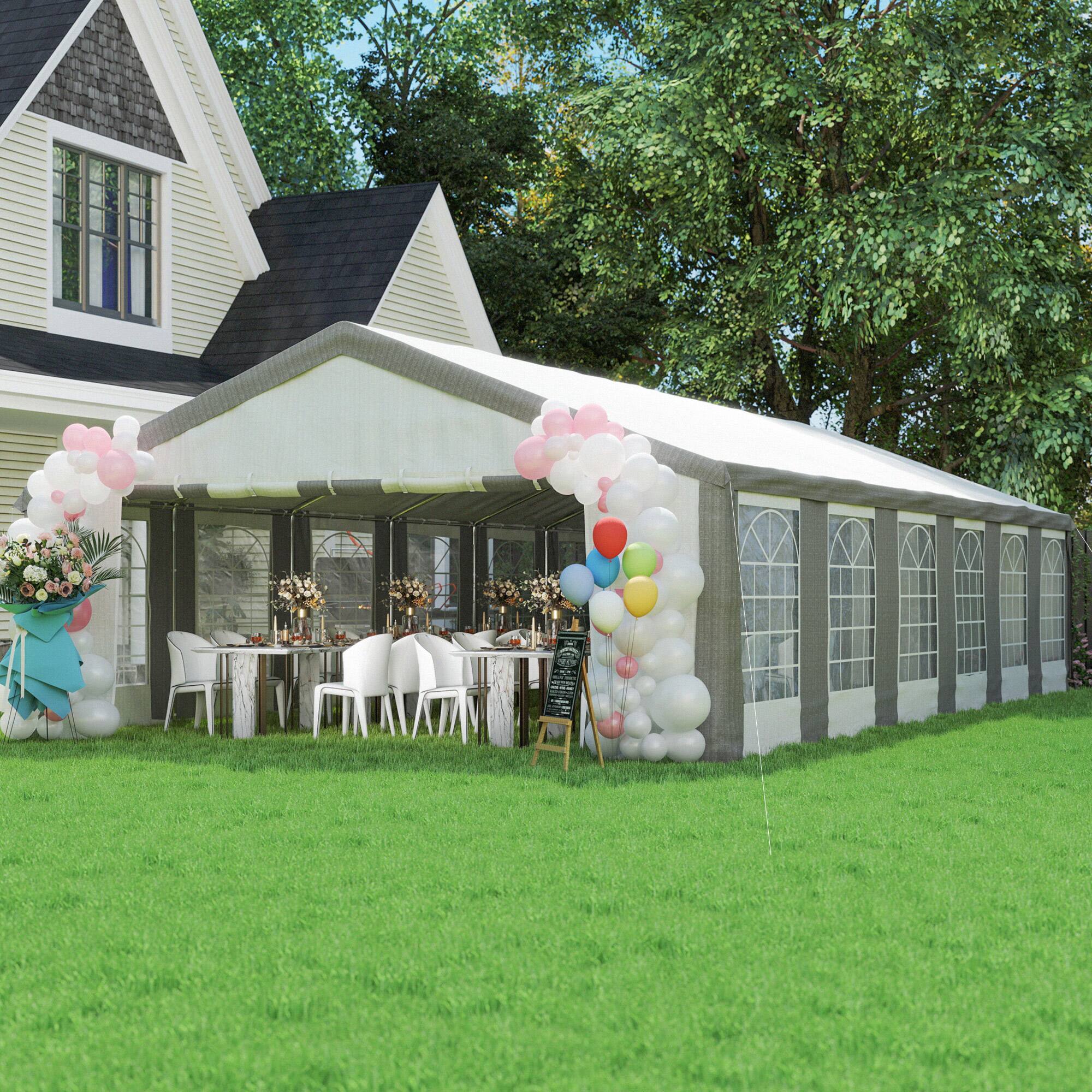 Alt View 7. Outsunny - 20 x 40 ft Heavy Duty Party Tent Outdoor Gazebo Wedding Tent Event Shelter Carport BBQ - White and Gray.