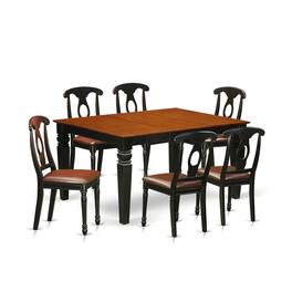 East West Furniture - 7 Pc Kitchen table set with a Dining Table and 6 Leather Kitchen Chairs in Black - Black & Cherry