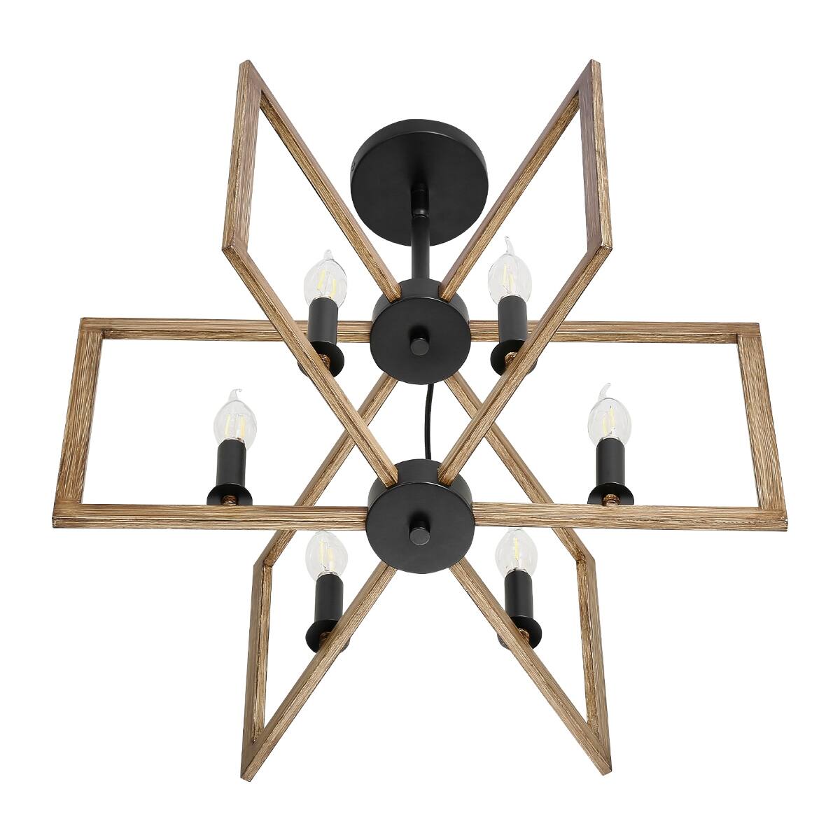 Alt View 7. Loheer - Loheer 6-Light Chandelier, Black Metal Farmhouse Dining Room Hanging Light with Adjustable Height.