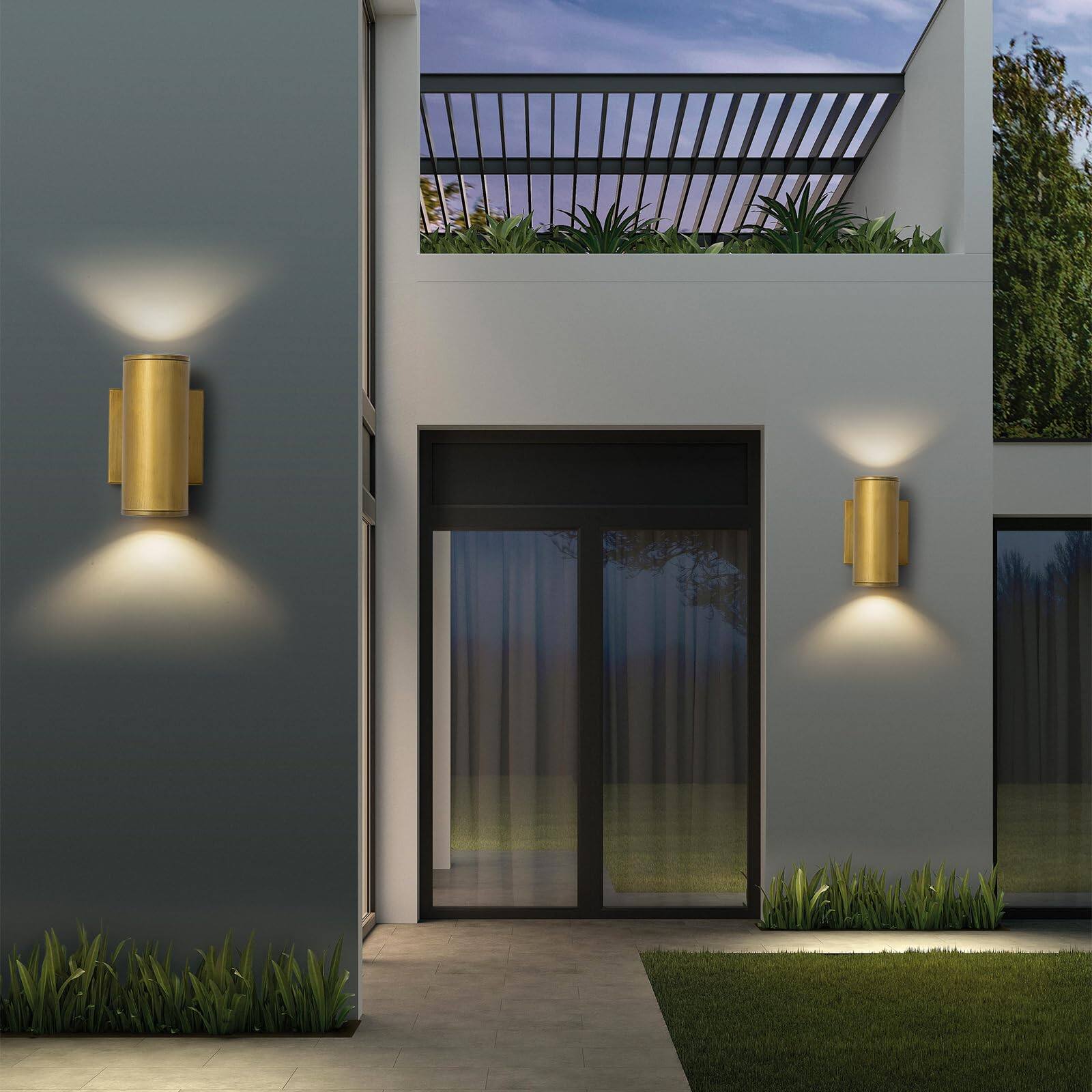 Alt View 1. Comfort Essence - Modern Led Outdoor Wall Lights Cylinder Up And Down Exterior Lighting Fixtures Handmade Sconce Mount On Any - 7" Round-Gold.