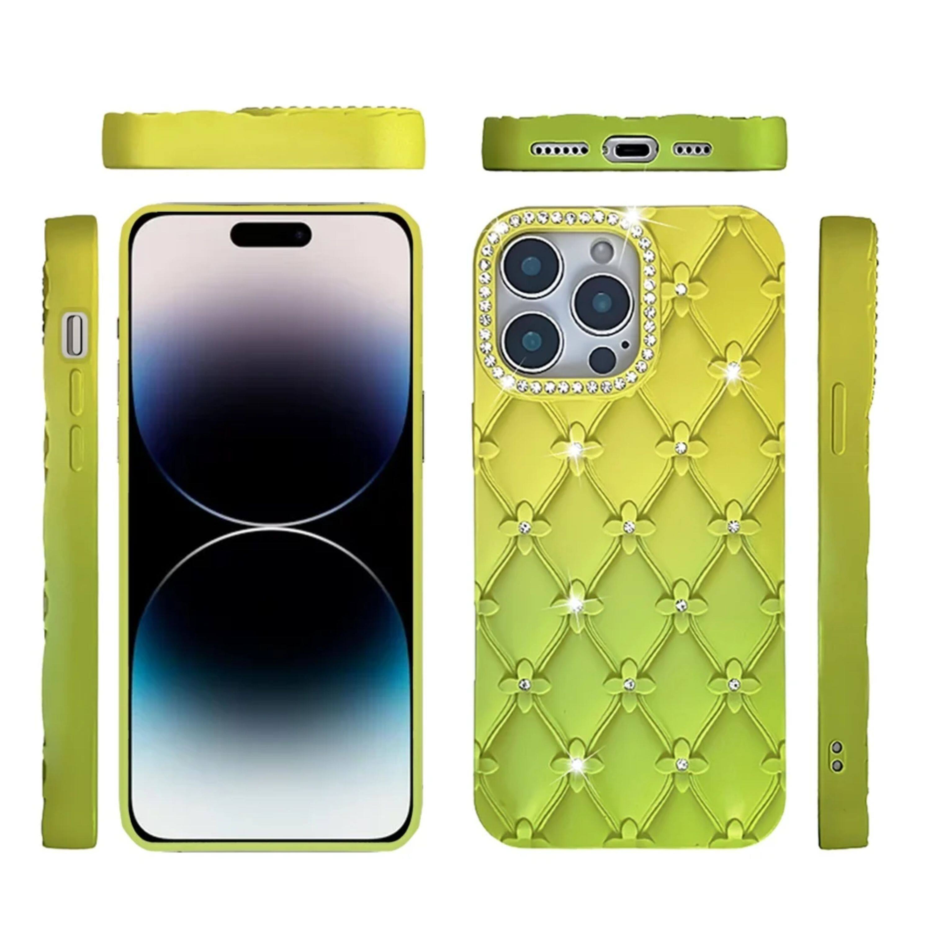 Left. Kitcheniva - Diamond Pattern Thick Silicone Phone Case For iPhone 14 Pro Max Yellow/Green - Yellow/Green.