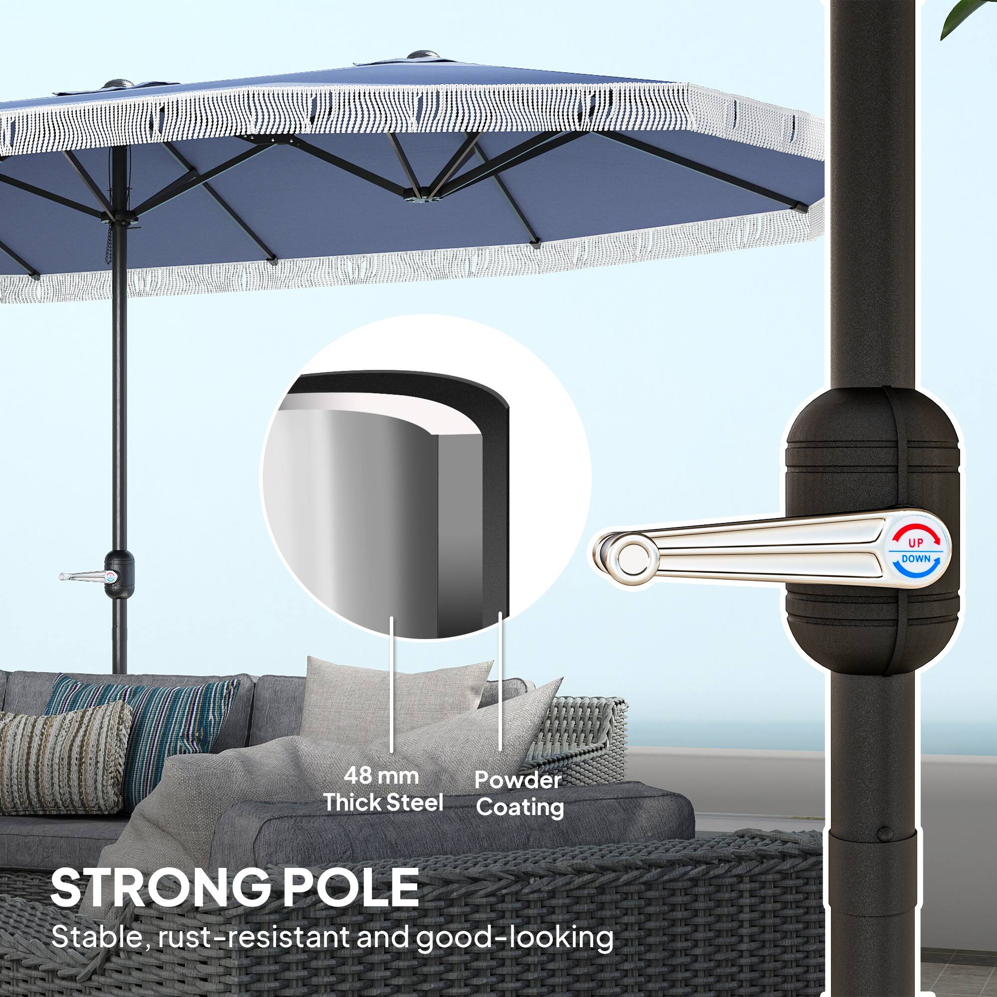 UP DOWN  
48 mm  
Powder Thick Steel Coating  
STRONG POLE  
Stable, rust-resistant and good-looking