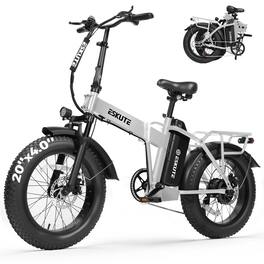 Eskute - Foldable 20" Fat Tire eBike, 1200W Peak Motor, 80-Mile Range, NFC Unlock, Front Suspension - White