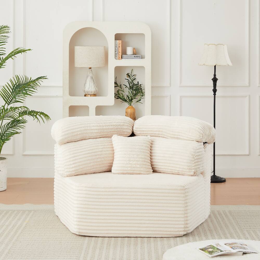Back. Loheer - Loheer Modular Sofa 53-Inch Cream Corduroy Single Seater Lounge Chair Pentagonal Foam Sofa - Cream.