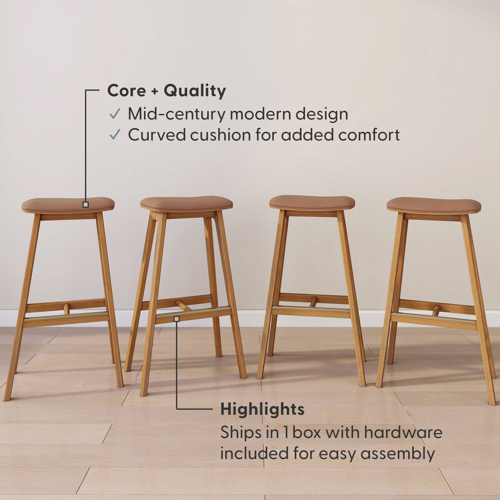 Core + Quality  
- Mid-century modern design  
- Curved cushion for added comfort  

Highlights  
- Ships in 1 box with hardware included for easy assembly