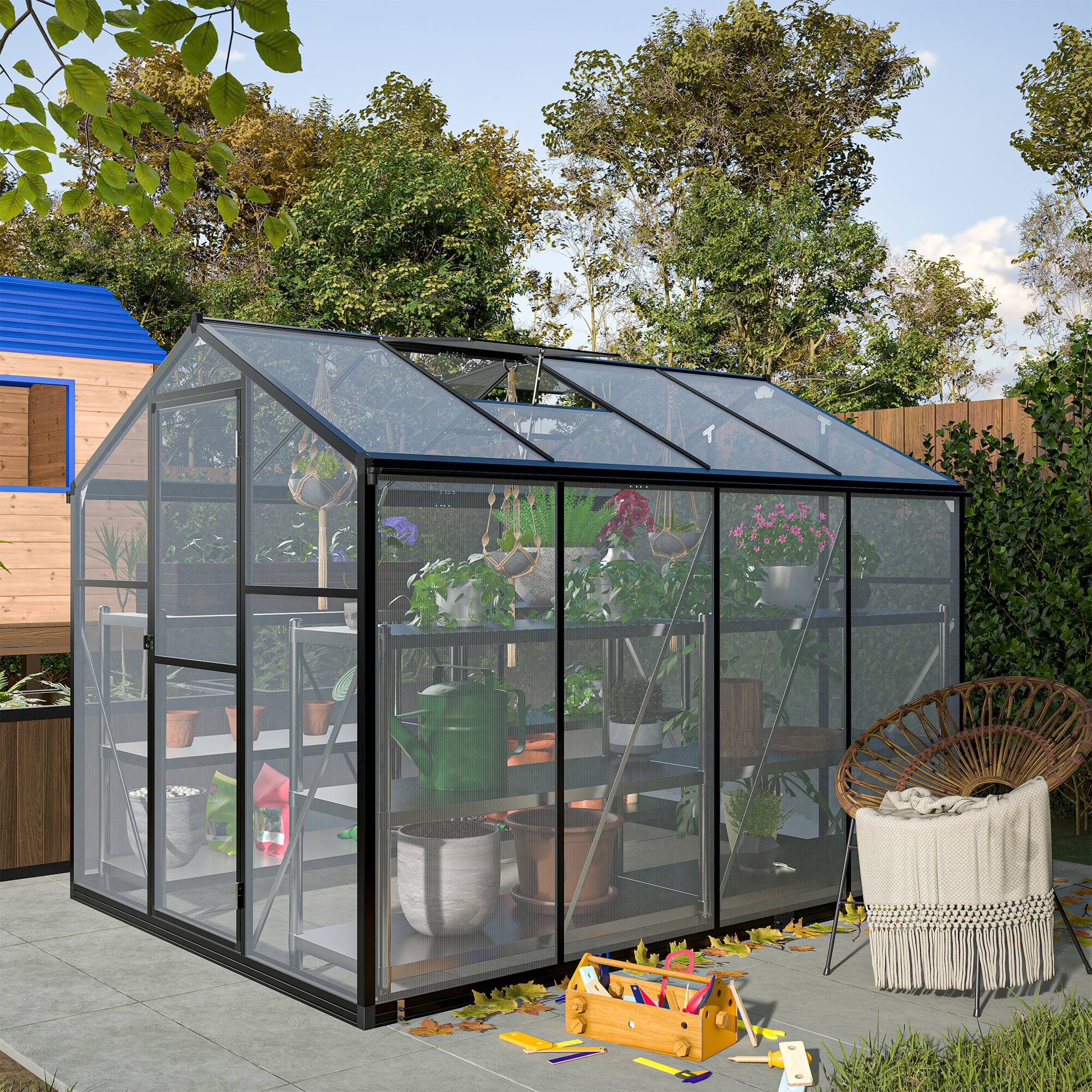 Angle. Anysun - Anysun Outdoor Aluminum Large Walk-In Greenhouse with Polycarbonate Panels, Quick Setup Structure and Roof Vent - Black.