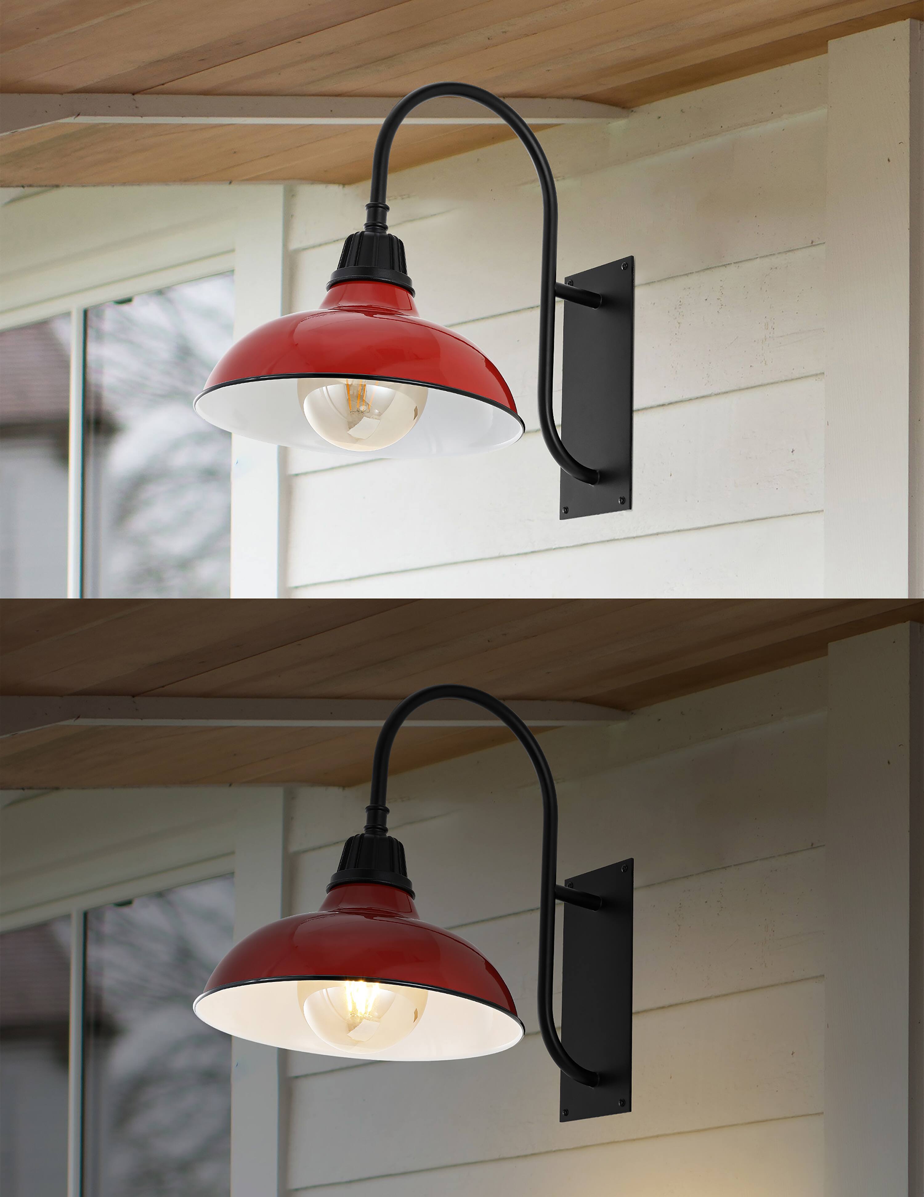 Alt View 3. Jonathan Y - Stanley 12.25" 1-Light Farmhouse Industrial Indoor/Outdoor Iron LED Gooseneck Arm Outdoor Sconce, Red - Red/Black.