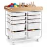 Costway - 10-Drawer Rolling Cart, Art & Craft Storage Cart with Wooden Tabletop&Lockable Wheels - Natural + White