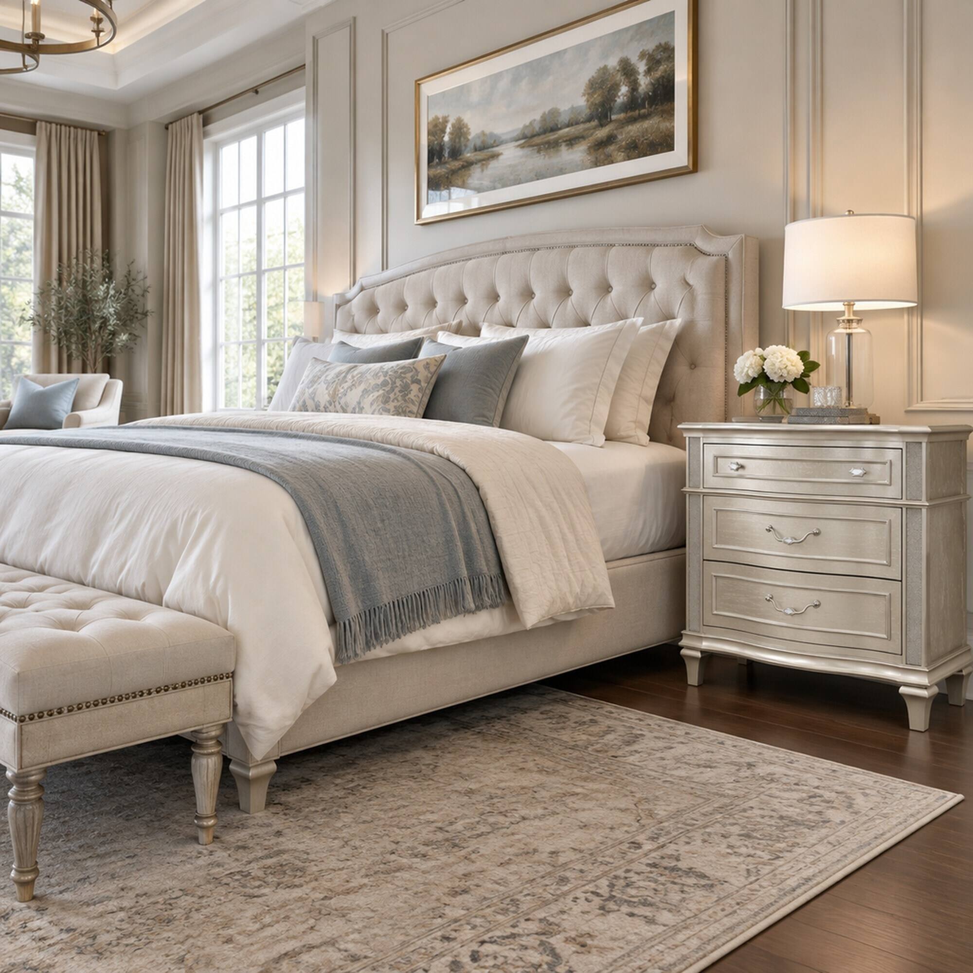 Angle. RYHNUYNE - 3-Drawer Nightstand, Silver Oak Finish, Bedside Storage Table, 3 Drawers, Living Room and Bedroom Use - Oak.