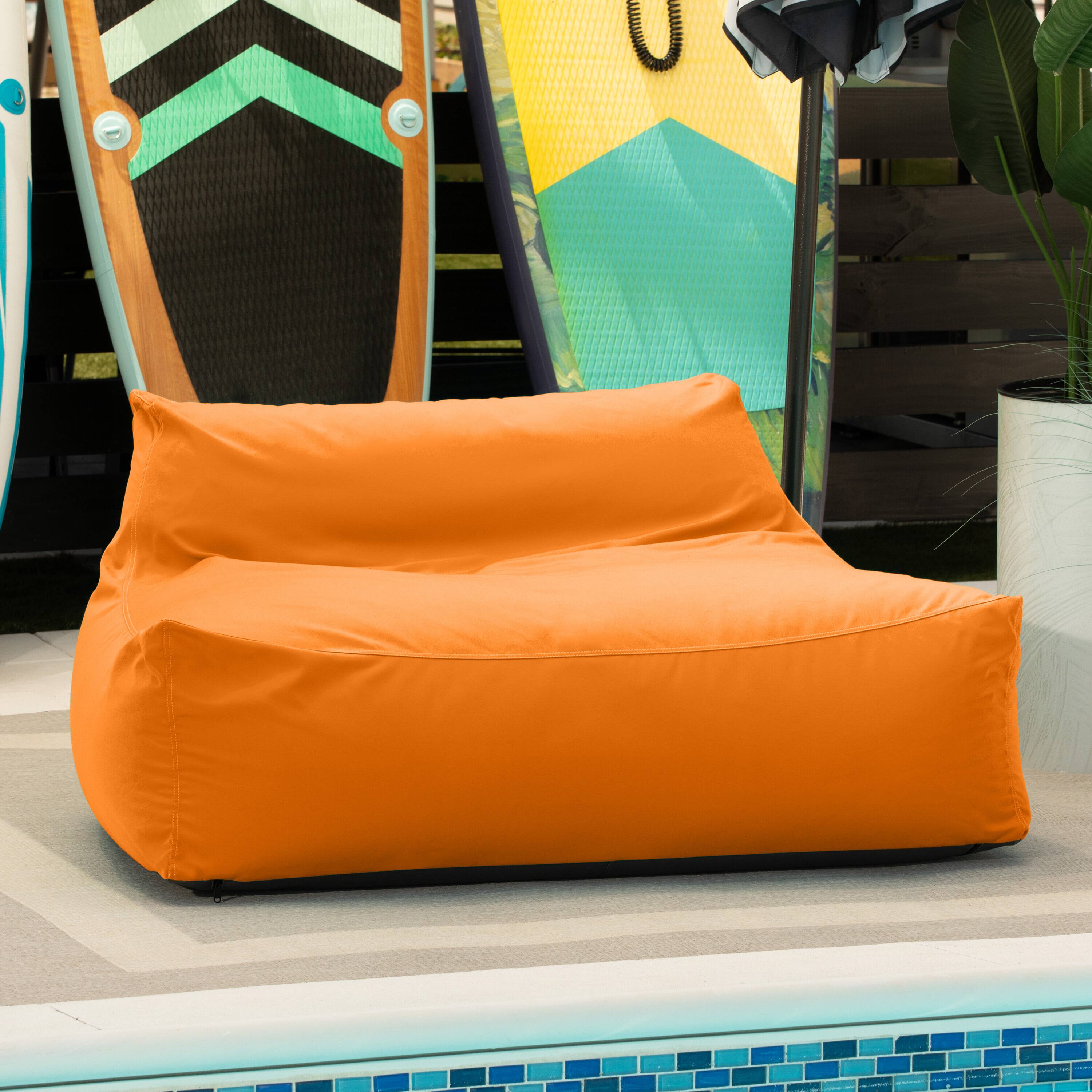 Angle. Jaxx - Jaxx Lavista Outdoor Bean Bag Loveseat / Modern Patio Sofa, Tangerine - Tangerine/Granite.