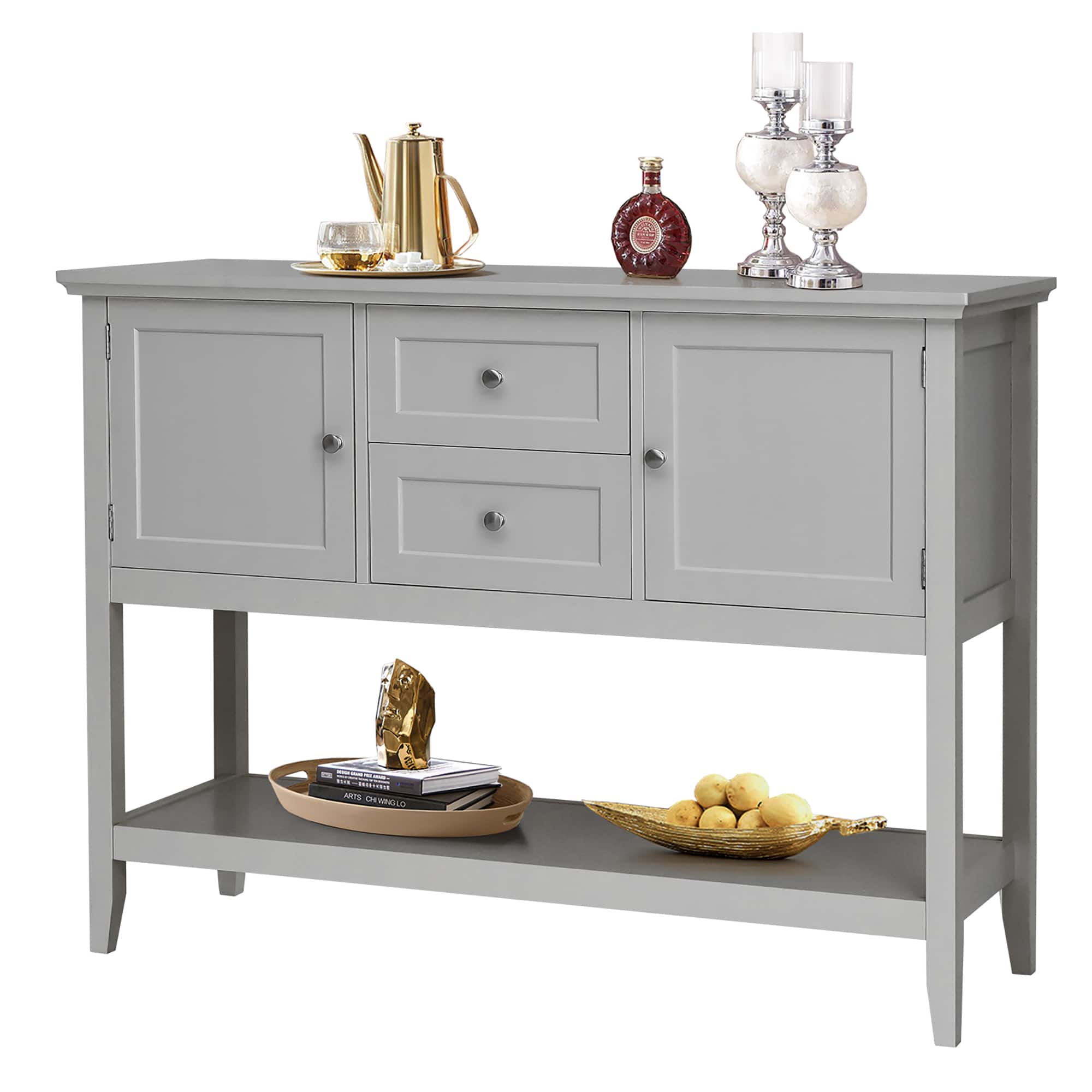 Costway - Sideboard Buffet Table Wooden Console Table w/ Drawers & Cabinets - Gray