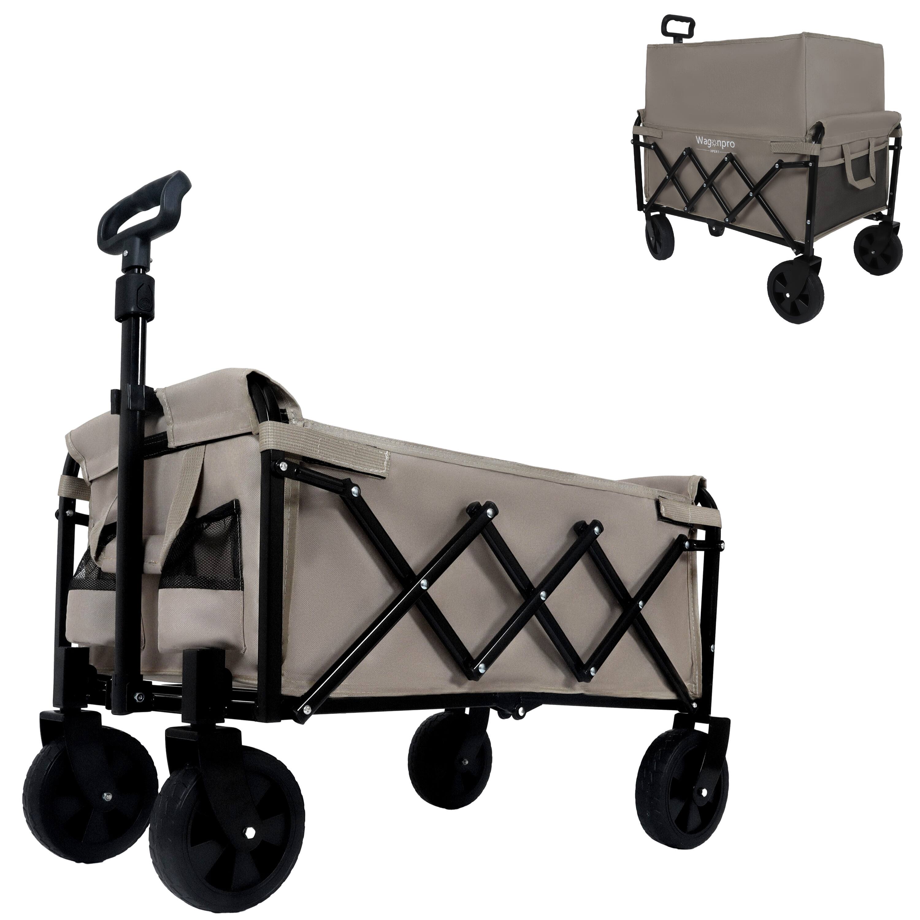 APRILSOUL - Expandable Dual-Layer Utility Wagon with 100% Extra Space - Grocery Cart for Camping Shopping Supports 225lbs - Beige