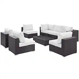 Modway - Convene 8-Piece Outdoor Patio Sectional Set - Cushioned Modular Seating with Armrests - Espresso White