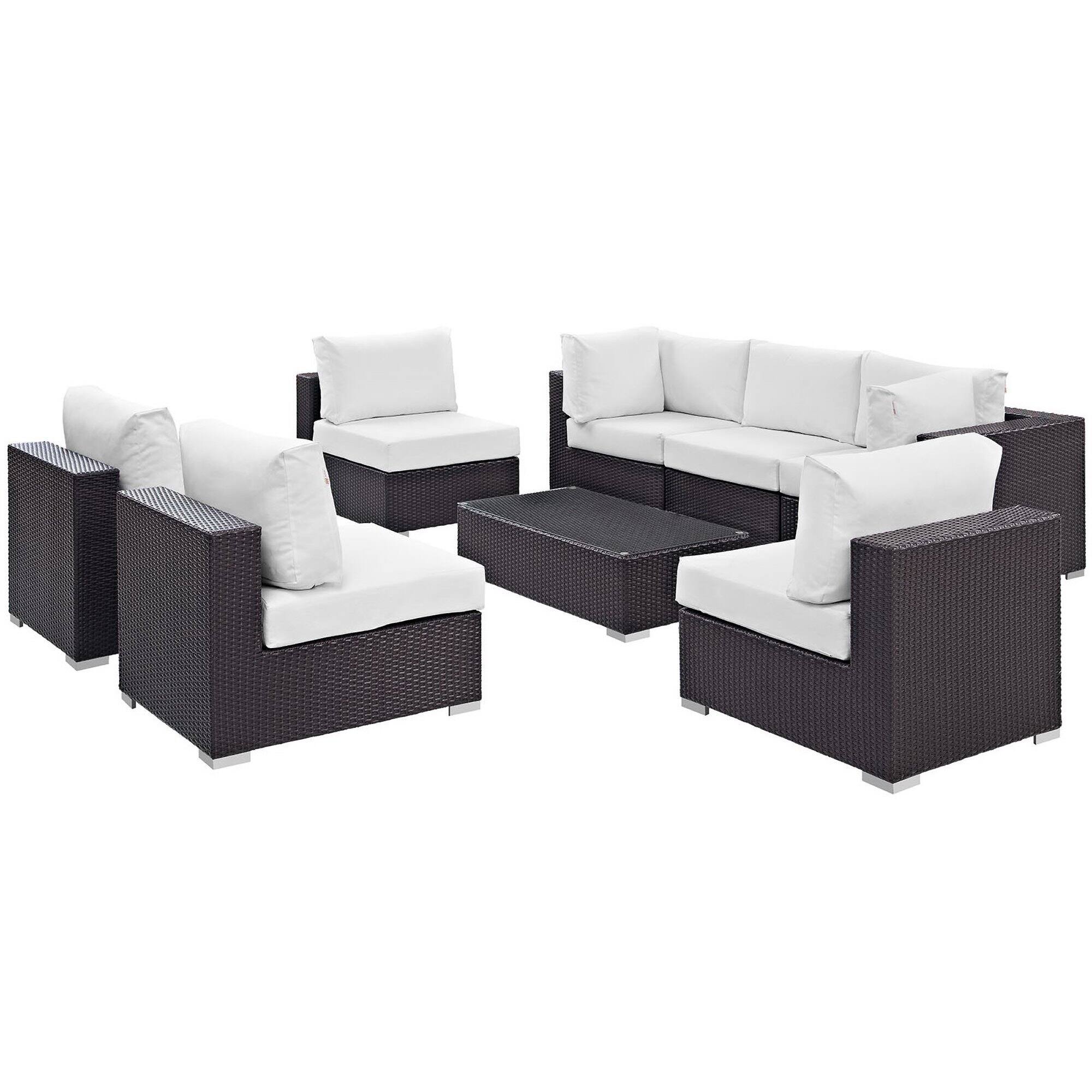 Front. Modway - Convene 8-Piece Outdoor Patio Sectional Set - Cushioned Modular Seating with Armrests - Espresso White.