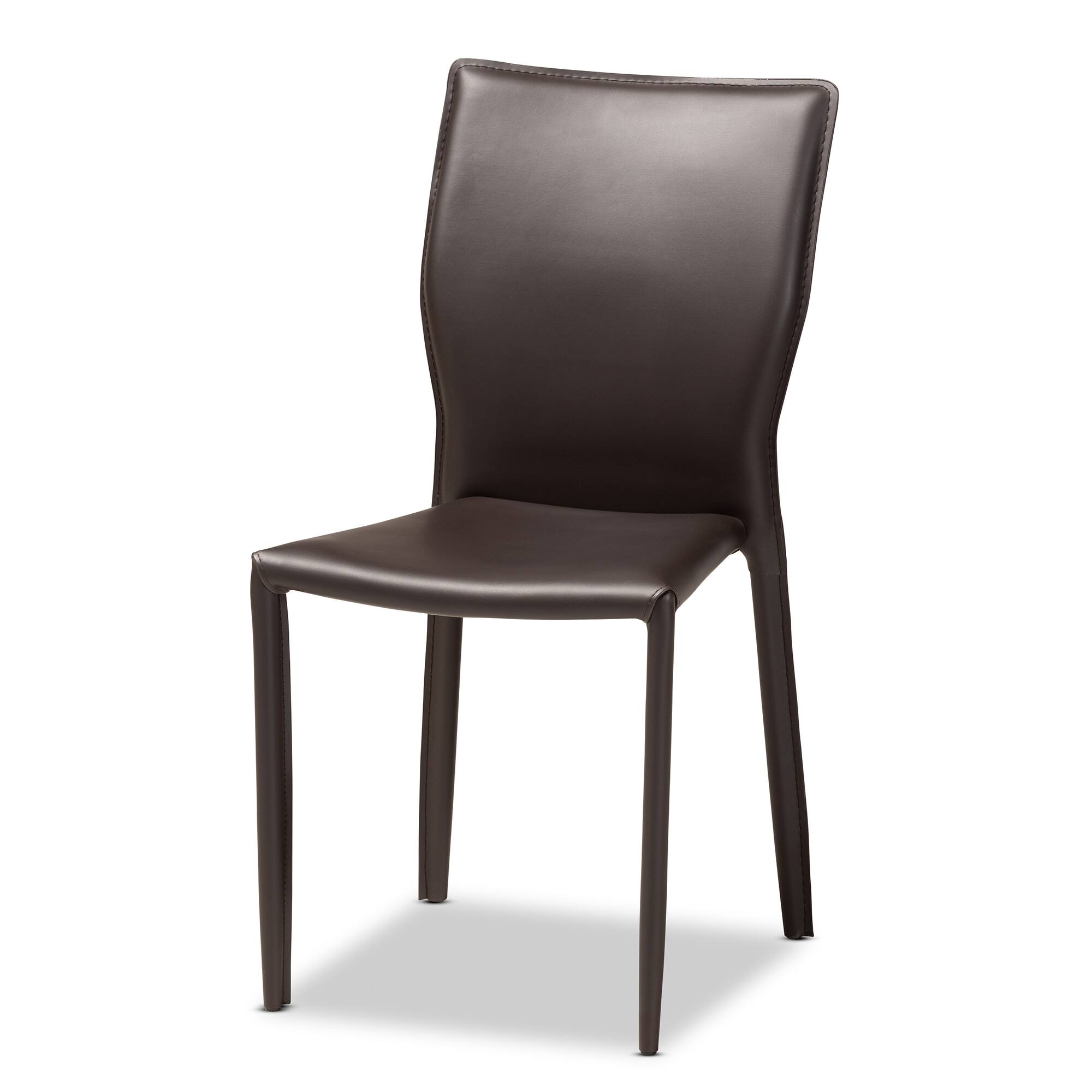 Angle. Baxton Studio - Heidi Modern and Contemporary Faux Leather Upholstered 4-Piece Dining Chair Set - Dark Brown.