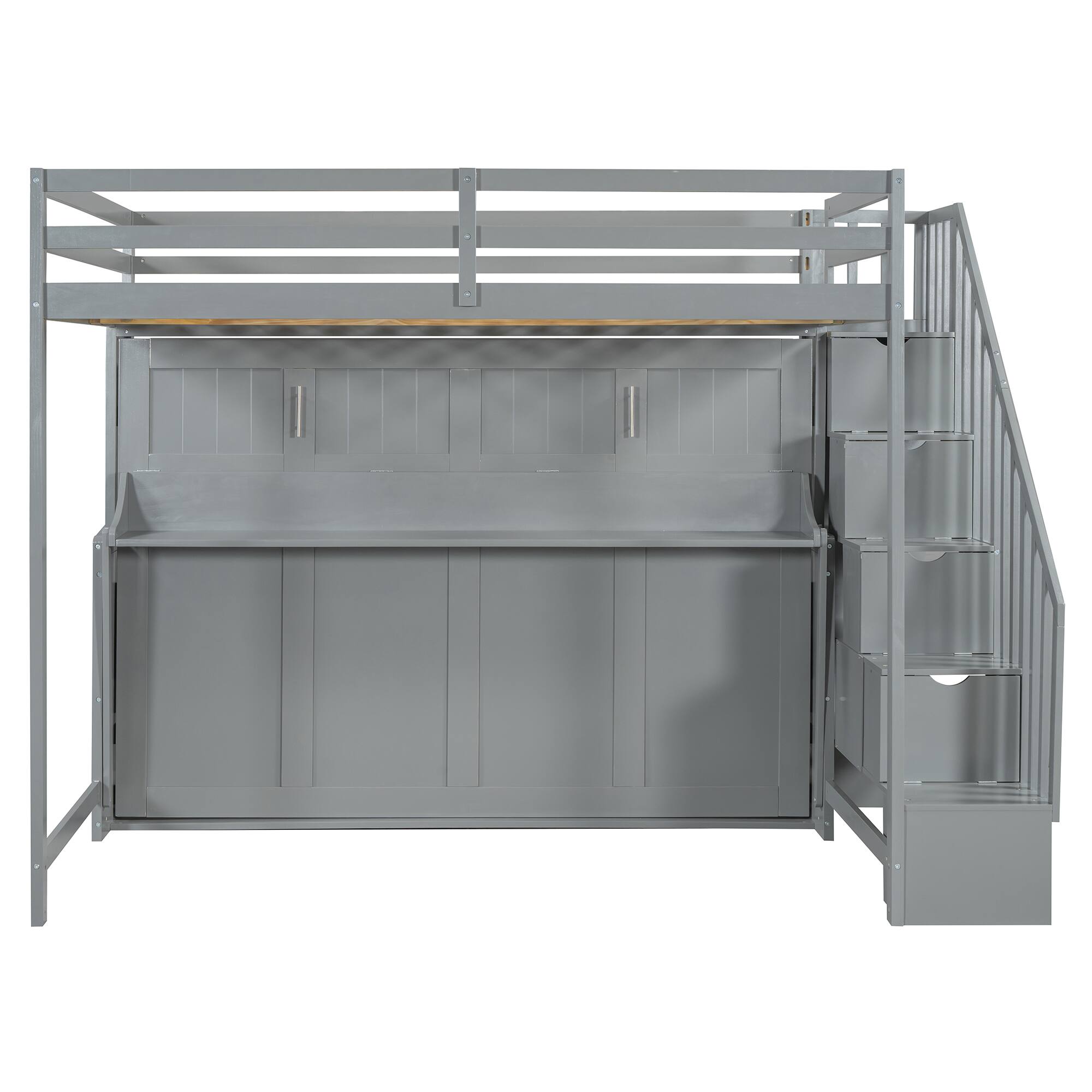 Back. Tiramisubest - Full Over Full Murphy Bed with Hydraulic Lift, Desk & Storage, Gray - Gray.