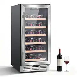 VEVOR - 15 inch Wine Fridge 30-Bottle Wine Cooler Refrigerator for Home Bar, Under Counter Built-in or Freestanding Compressor - Black;Silver
